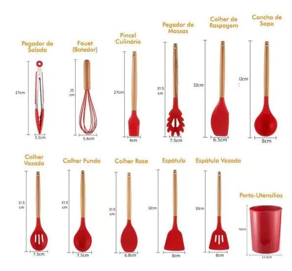 Jogo de 12 Peças Utensílios de Cozinha Silicone